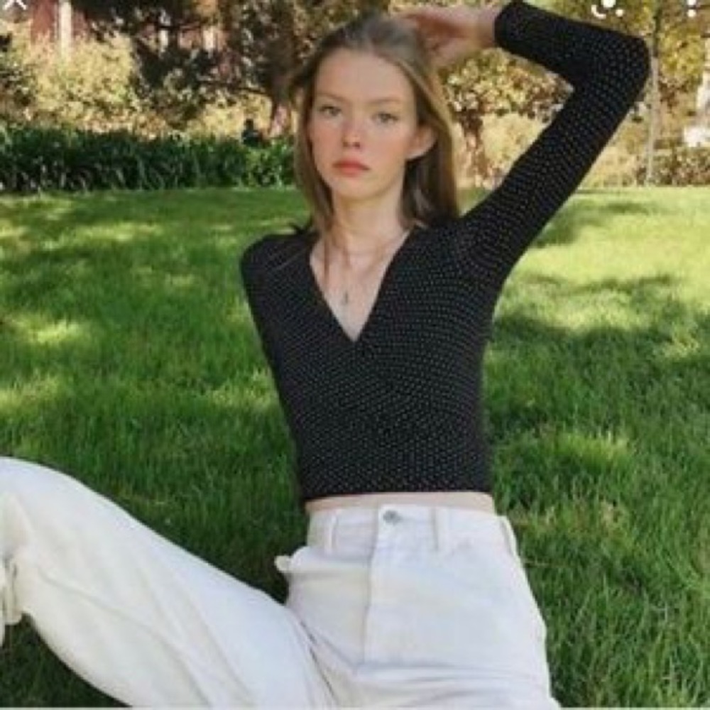 Black polka dot side tie Brandy Melville long sleeve